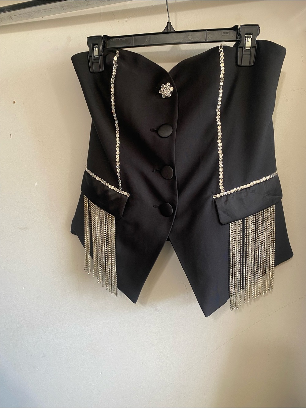 Crystal-Trim Strapless Black Corset Top